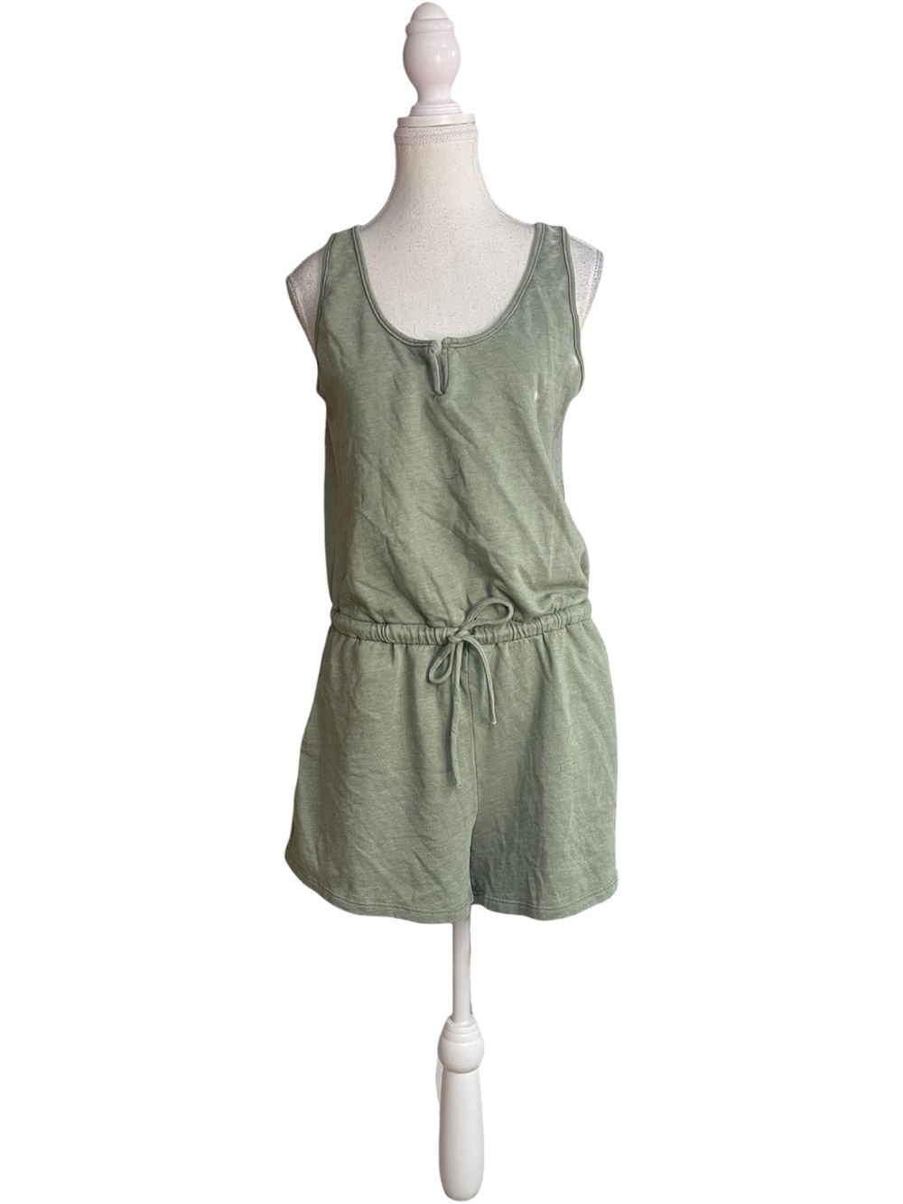 Lulus Perfect Lazy Day Sleeveless Drawstring Lounge Romper Sage Green
